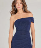 Step into Prom 2025 in a navy blue prom dress, where unique Windsor accents and the standout Malani Glitter Knit One-Shoulder Slim Dress style come together.