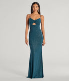 Turn heads at Prom 2025 in this hunter green prom dress, where statement-making details meet the iconic style of the Della Glitter Knit Twist-Front Cutout Mermaid Dress .
