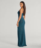 The Della Glitter Knit Twist-Front Cutout Mermaid Dress in hunter is a stunning green prom dress designed to capture attention with its fresh or bold color and effortlessly stylish silhouette.