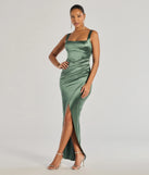 Revamp your 2025 wardrobe with this chic addition, the Rebecca Satin Slim-Fit Formal Dress in sage green, perfect for elevating your style in the new year.