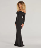 Whether it's the color or silhouette of the Haven Knit Off-The-Shoulder Lace-Up Mermaid Dress, this black bridesmaid dress is a gorgeous pick for a maid-of-honor or to create a bridal party look ready to celebrate!