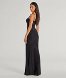 The Astrid High-Slit Glitter Mermaid Dress is a show-stopping black prom dress, offering a sleek, slimming silhouette that enhances your natural beauty for an unforgettable night.