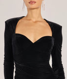 Make a bold statement in the Kienna Long Sleeve Velvet Mermaid Dress in black, the perfect spring dress for weddings, cocktail hours, nights out, and/or seasonal celebrations.