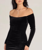 Step into Prom 2025 in a black prom dress, where unique Windsor accents and the standout Sonya Off-The-Shoulder Velvet Mermaid Dress style come together.
