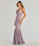 Step into Prom 2025 in a lavender prom dress, where unique Windsor accents and the standout Arna Low Back Mermaid Lace Formal Dress style come together.