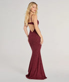 Tricia V-Neck Open Back Mermaid Glitter Formal Dress in wine, a stylish red dress with a flattering fit and fabric that adds allure to your look, perfect for wedding guest attire, cocktail events, or making a bold statement on a date night.