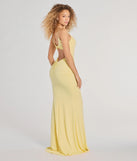 Step into Prom 2025 in a yellow prom dress, where unique Windsor accents and the standout Rowan Formal Glitter Ruched Mermaid Dress style come together.