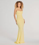 Step into Prom 2025 in a yellow prom dress, where unique Windsor accents and the standout Rowan Formal Glitter Ruched Mermaid Dress style come together.