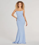 Turn heads at Prom 2025 in this light blue prom dress, where statement-making details meet the iconic style of the Rowan Formal Glitter Ruched Mermaid Dress .
