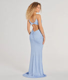 Step into Prom 2025 in a light blue prom dress, where unique Windsor accents and the standout Rowan Formal Glitter Ruched Mermaid Dress style come together.