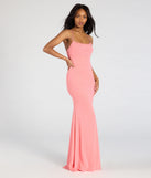 The Molly Lace-Up Mermaid Glitter Formal Dress in luxe coral fabric, a stunning prom dress with statement details designed to make a bold impression at Prom 2025.