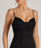 Make a bold statement in the Lylah Lace Cowl Neck Mermaid Dress in black, the perfect spring dress for weddings, cocktail hours, nights out, and/or seasonal celebrations.