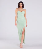 Make a bold statement in the Chloe Lace-Up Ruched Column Formal Dress in sage green, the perfect green dress for weddings, cocktail hours, nights out, and/or seasonal celebrations.