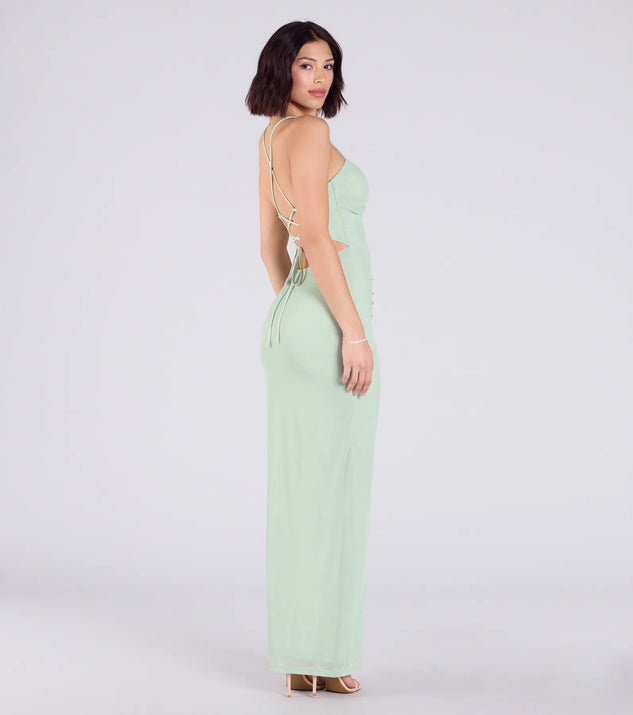 Chloe Lace-Up Ruched Column Formal Dress