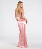 The Michelle Applique Trim Wrap Satin Formal Dress in luxe blush fabric, a stunning prom dress with statement details designed to make a bold impression at Prom 2025.