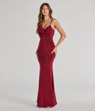 Step into Prom 2025 in a wine prom dress, where unique Windsor accents and the standout Margot One-Shoulder Cowl Neck Mermaid Dress style come together.