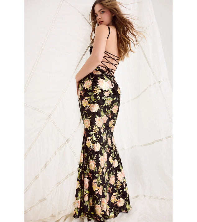 Drea Floral Velvet Burnout Lace-Up Mermaid Dress | Windsor