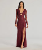 Turn heads at Prom 2025 in this wine prom dress, where statement-making details meet the iconic style of the Alanna Glitter Mesh Long Sleeve Mermaid Dress .