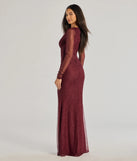 Step into Prom 2025 in a wine prom dress, where unique Windsor accents and the standout Alanna Glitter Mesh Long Sleeve Mermaid Dress style come together.