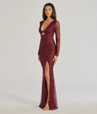 Step into Prom 2025 in a wine prom dress, where unique Windsor accents and the standout Alanna Glitter Mesh Long Sleeve Mermaid Dress style come together.