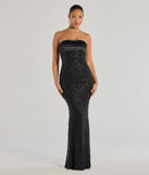 Turn heads at Prom 2025 in this black prom dress, where statement-making details meet the iconic style of the Stacey Strapless Sequin Beaded Mermaid Dress .