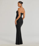 The Stacey Strapless Sequin Beaded Mermaid Dress is a show-stopping black prom dress, offering a sleek, slimming silhouette that enhances your natural beauty for an unforgettable night.