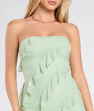 The Ellie Ruffled Lace High Slit Formal Dress in luxe sage green fabric, a stunning prom dress with statement details designed to make a bold impression at Prom 2025.