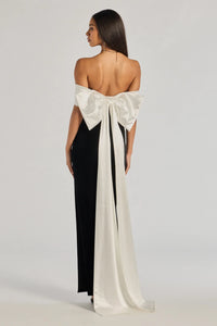 formal dresses with bows Eleanor Black and White Bow Satin Gown Perfect for pageants and formal events Bow Formal Dresses, Bridal Wedding