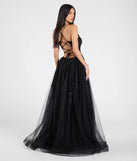 The Julia Lace-Up Corset Slit A-Line Formal Dress is a show-stopping black prom dress, offering a sleek, slimming silhouette that enhances your natural beauty for an unforgettable night.
