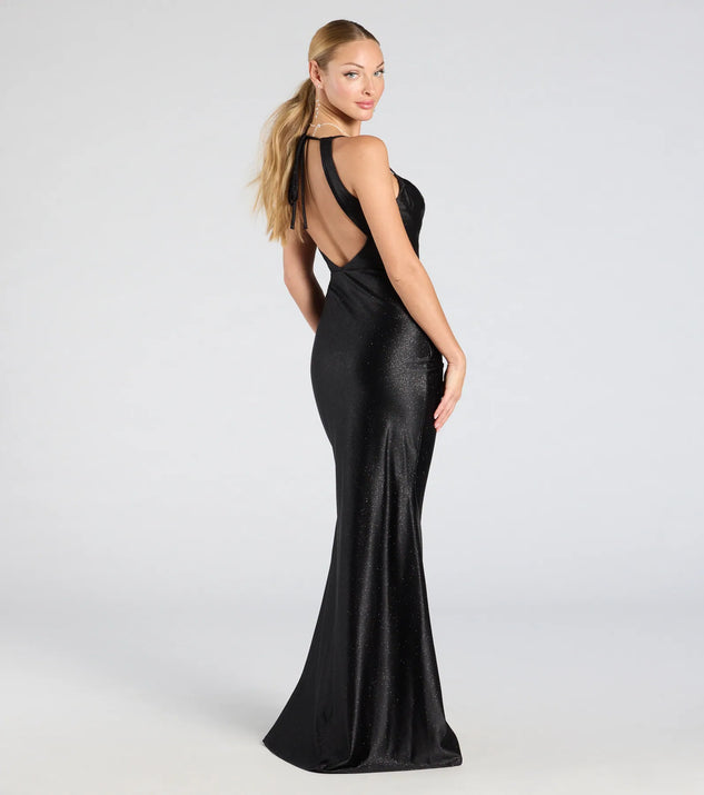 Joyce Open Back Wrap Bodycon Glitter Formal Dress | Windsor Joyce Open Back Wrap Bodycon Glitter Formal Dress | Windsor