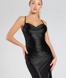 The Joyce Open Back Wrap Bodycon Glitter Formal Dress in luxe black fabric, a stunning prom dress with statement details designed to make a bold impression at Prom 2025.