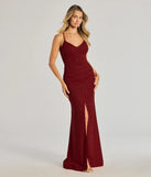 Revamp your 2025 wardrobe with this chic addition, the Lexis Lace-Up Slit Mermaid Glitter Formal Dress in wine, perfect for elevating your style in the new year.