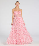 The Kira Strapless Floral Tulle A-Line Formal Dress in luxe pink fabric, a stunning prom dress with statement details designed to make a bold impression at Prom 2025.