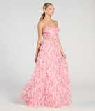 The Kira Strapless Floral Tulle A-Line Formal Dress in luxe pink fabric, a stunning prom dress with statement details designed to make a bold impression at Prom 2025.