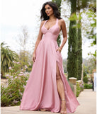 Abbey Lace-Up Slit A-Line Satin Formal Dress