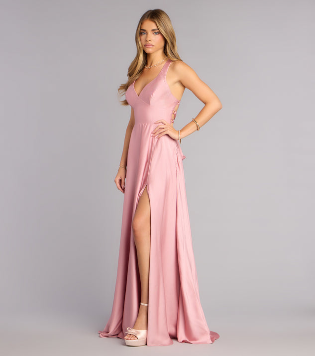 Abbey Lace-Up Slit A-Line Satin Formal Dress | Windsor Abbey Lace-Up Slit A-Line Satin Formal Dress | Windsor