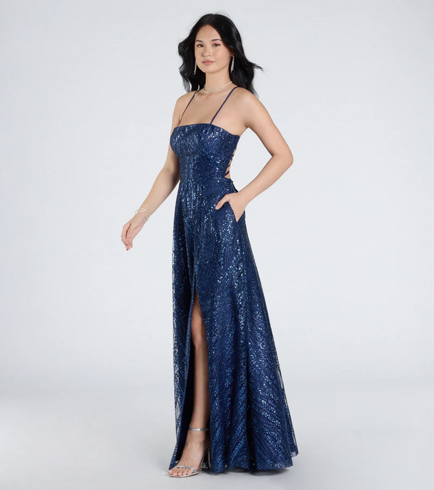 Drea Glitter Sequin Lace-Up A-line Formal Dress | Windsor Drea Glitter Sequin Lace-Up A-line Formal Dress | Windsor