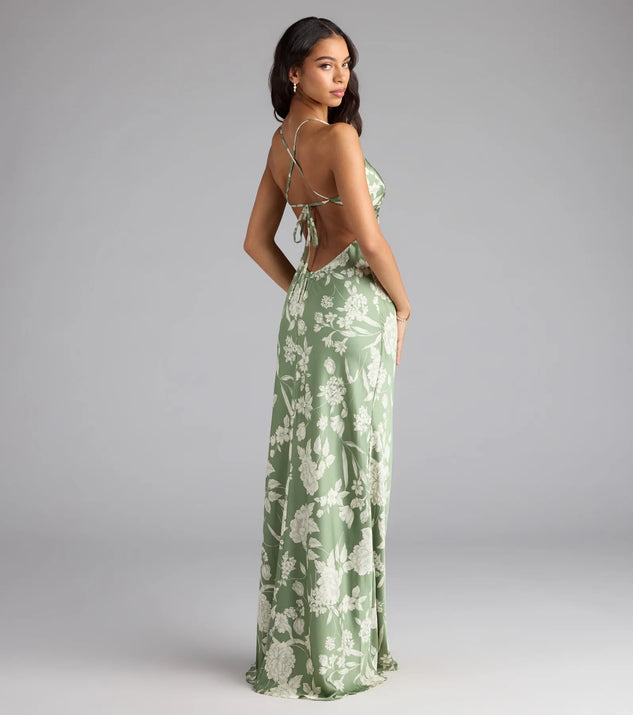 Daniella Lace-Up Floral Satin Formal Dress