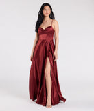 Turn heads at Prom 2025 in this rust prom dress, where statement-making details meet the iconic style of the Marcella A-Line Slit Satin Formal Dress.
