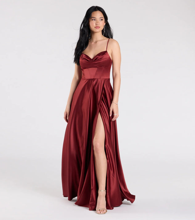 Mayra Formal Satin Slit Long Dress Marcella A-Line Slit Satin Formal Dress Mayra Formal Satin Slit Long Dress Marcella A-Line Slit Satin Formal Dress