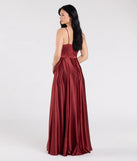 Turn heads at Prom 2025 in this rust prom dress, where statement-making details meet the iconic style of the Marcella A-Line Slit Satin Formal Dress.
