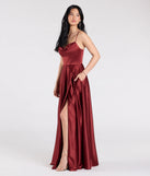 Turn heads at Prom 2025 in this rust prom dress, where statement-making details meet the iconic style of the Marcella A-Line Slit Satin Formal Dress.