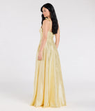 Turn heads at Prom 2025 in this yellow prom dress, where statement-making details meet the iconic style of the Melika Bustier Slit A-Line Satin Formal Dress.