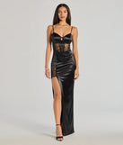 Own every entrance in the Megan Sweetheart Slit Lace Satin Formal Column Dress, a black party dress perfect for milestone birthdays and grad parties, or dancing through summer nights and unforgettable bachelorette celebrations.