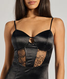 Own every entrance in the Megan Sweetheart Slit Lace Satin Formal Column Dress, a black party dress perfect for milestone birthdays and grad parties, or dancing through summer nights and unforgettable bachelorette celebrations.