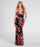 The Malia Halter Mermaid Floral Mesh Formal Dress in luxe black fabric, a stunning prom dress with statement details designed to make a bold impression at Prom 2025.
