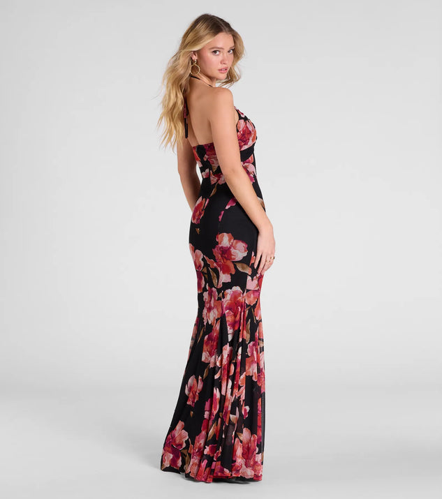 malia mesh midi dress Malia Halter Mermaid Floral Mesh Formal Dress