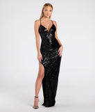 Own the spotlight in the Bethany Lace-Up Slit Bodycon Sequin Formal Dress, a black formal dress crafted to deliver luxe style for summer weddings, Army Balls, or any special event.