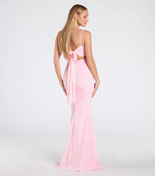 jaime feather trim velvet mermaid dress Jaymie Tie-Back Floral Velvet Mermaid Formal Dress