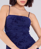 Make a bold statement in the Jaymie Tie-Back Floral Velvet Mermaid Formal Dress in navy blue, the perfect spring dress for weddings, cocktail hours, nights out, and/or seasonal celebrations.